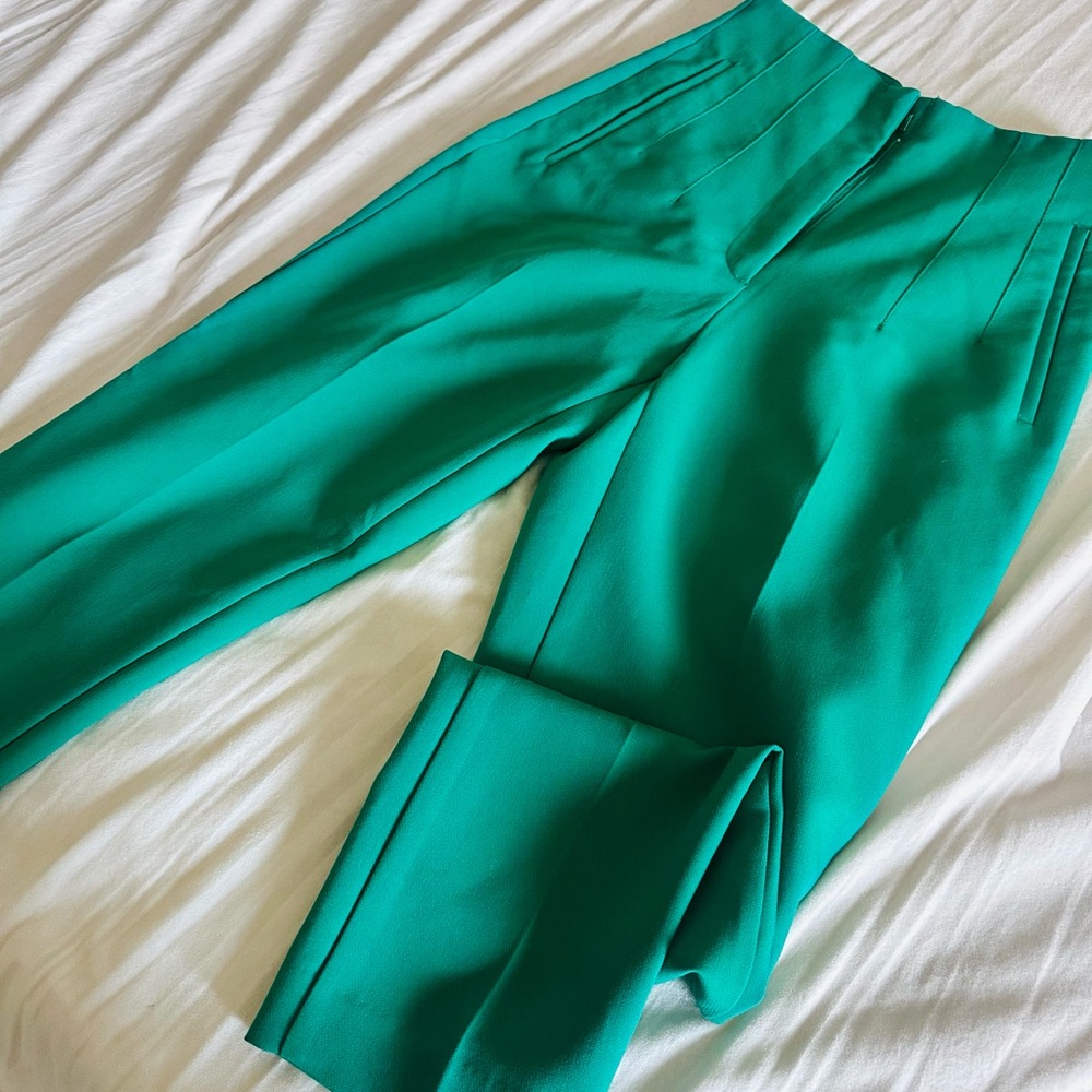 Zara Emerald High-Waist Pleated Trousers